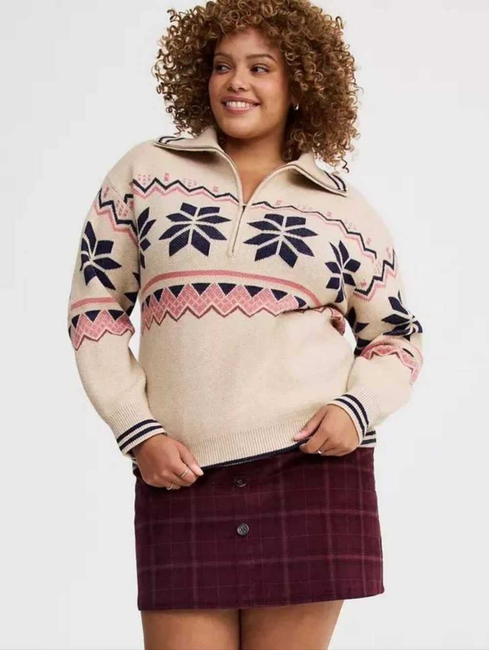 Torrid Fair Isle 1/2 Zip Pullover Sweater Size 2 Soft Knit Nordic Print EUC